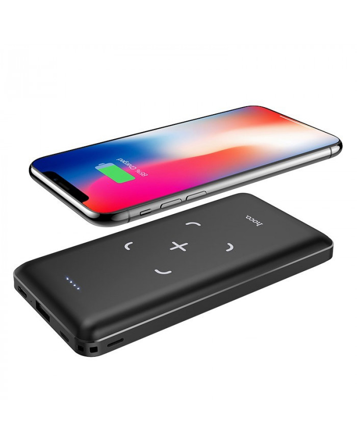 Power Bank Hoco J50 Surf 10000mAh με Ασύρματη Φόρτιση και USB-A με Οθόνη Led Μαύρο