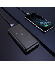 Power Bank Hoco J50 Surf 10000mAh με Ασύρματη Φόρτιση και USB-A με Οθόνη Led Μαύρο