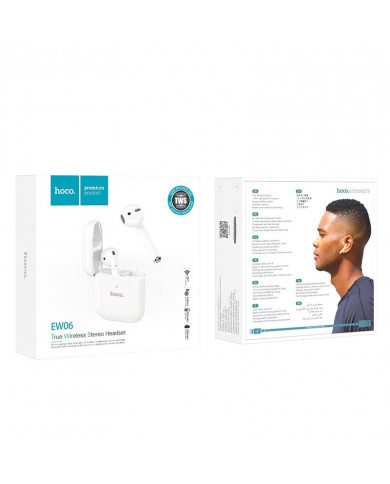 Wireless Hands Free Hoco EW06 True Wireless V5.0 Λευκά με Πλήκτρο Αφής