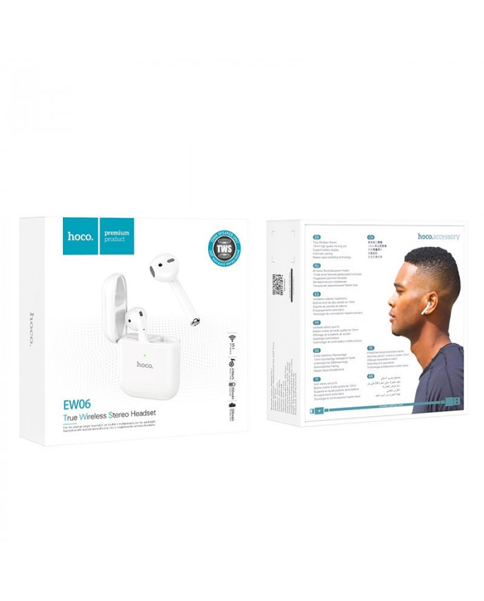 Wireless Hands Free Hoco EW06 True Wireless V5.0 Λευκά με Πλήκτρο Αφής