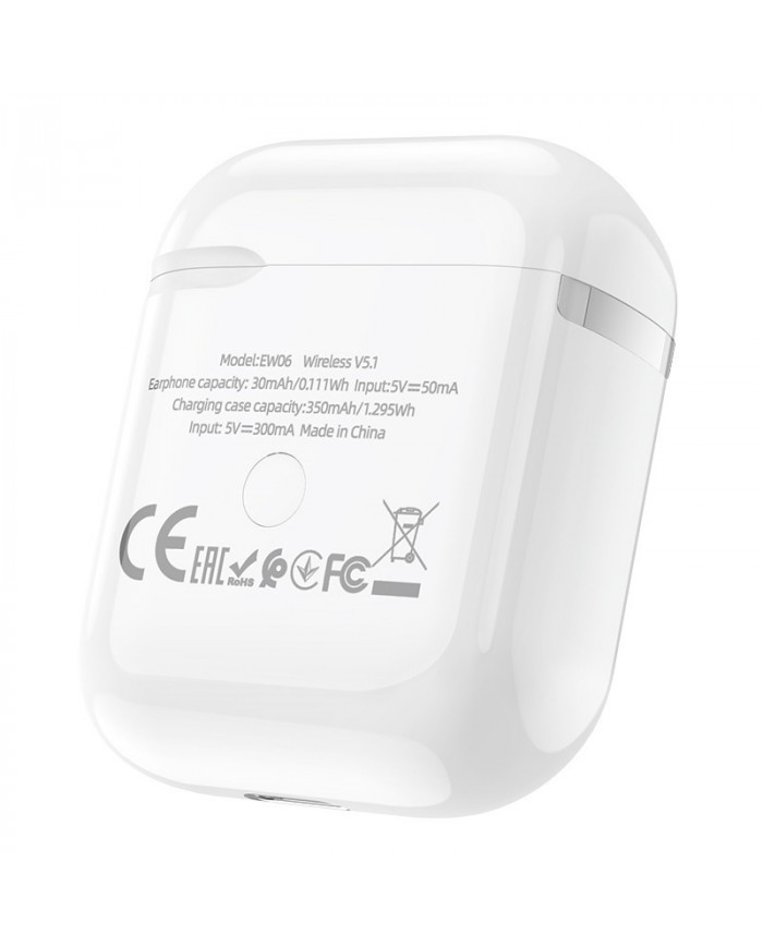 Wireless Hands Free Hoco EW06 True Wireless V5.0 Λευκά με Πλήκτρο Αφής