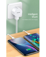 USAMS φορτιστής τοίχου T20 & καλώδιο Micro USB, 2x USB, 2.1A, λευκός