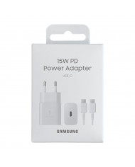 Φορτιστής Ταξιδίου Samsung Fast Charging Original 15W με Καλώδιο USB-C σε USB-C Λευκό