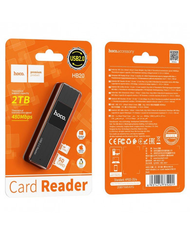 Αναγνώστης Κάρτας Μνήμης Hoco HB20 Mindful 2 σε 1 USB 2.0 έως 480Mbps και 2TB για Micro SD και SD Μαύρος Αναγνώστης Κάρτας Μνήμης Hoco HB20 Mindful 2 σε 1 USB 2.0 έως 480Mbps και 2TB για Micro SD και SD Μαύρος