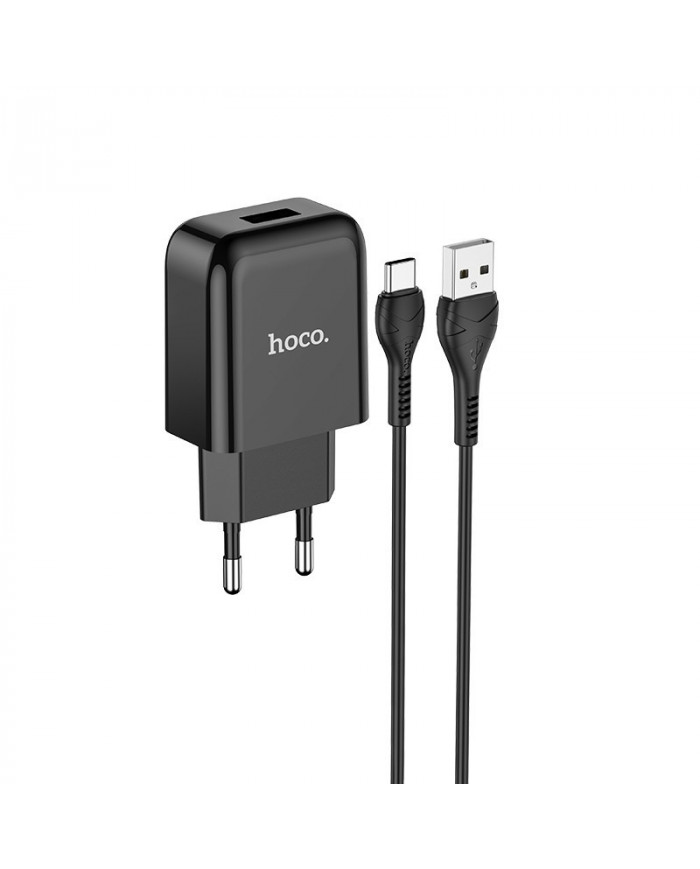 Φορτιστής  Hoco N2 Vigour με USB 5V 2.0A και Καλώδιο USB σε USB-C 3.0A 1μ Μαύρο