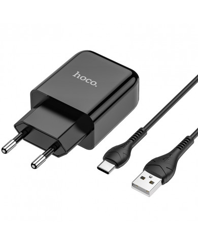 Φορτιστής  Hoco N2 Vigour με USB 5V 2.0A και Καλώδιο USB σε USB-C 3.0A 1μ Μαύρο