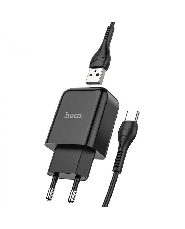 Φορτιστής  Hoco N2 Vigour με USB 5V 2.0A και Καλώδιο USB σε USB-C 3.0A 1μ Μαύρο