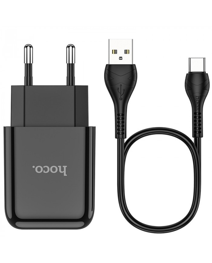 Φορτιστής  Hoco N2 Vigour με USB 5V 2.0A και Καλώδιο USB σε USB-C 3.0A 1μ Μαύρο