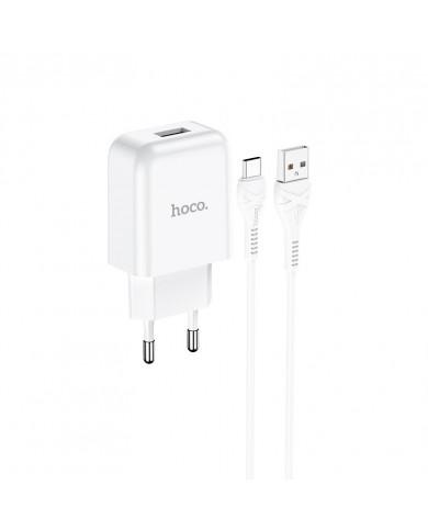 Φορτιστής  Hoco N2 Vigour με USB 5V 2.0A και Καλώδιο USB σε USB-C 3.0A 1μ Λευκό