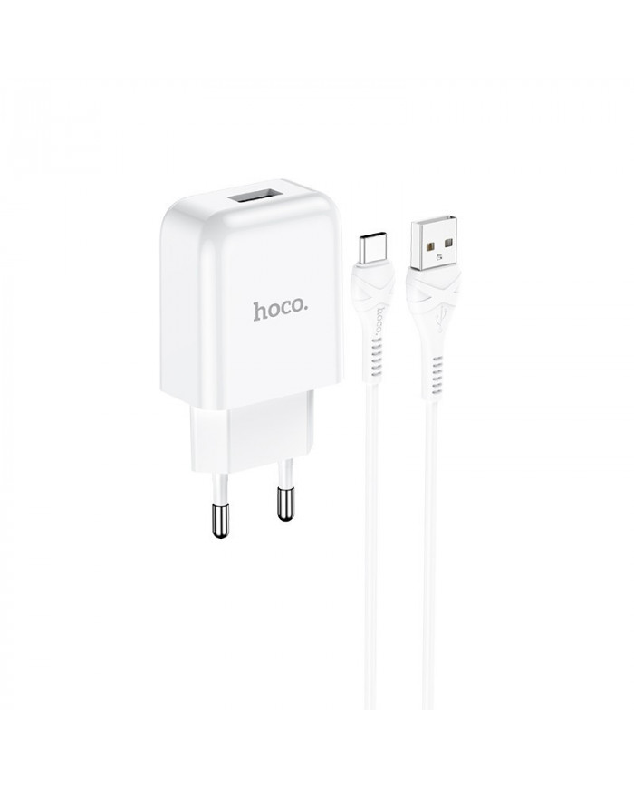 Φορτιστής  Hoco N2 Vigour με USB 5V 2.0A και Καλώδιο USB σε USB-C 3.0A 1μ Λευκό