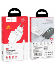 Φορτιστής  Hoco N2 Vigour με USB 5V 2.0A και Καλώδιο USB σε USB-C 3.0A 1μ Λευκό