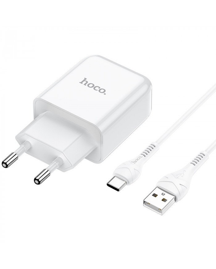 Φορτιστής  Hoco N2 Vigour με USB 5V 2.0A και Καλώδιο USB σε USB-C 3.0A 1μ Λευκό