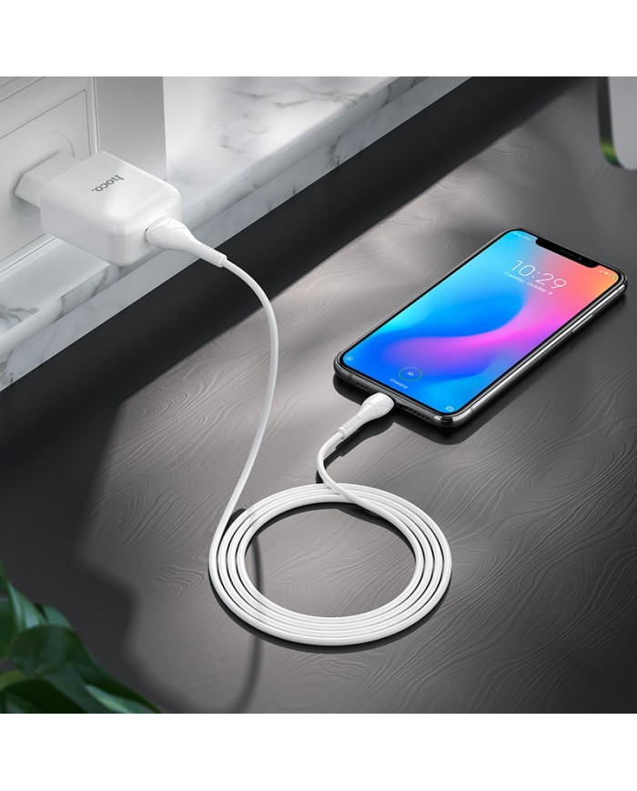 Φορτιστής  Hoco N2 Vigour με USB 5V 2.0A και Καλώδιο USB σε USB-C 3.0A 1μ Λευκό