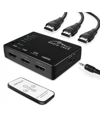 HDMI Switch Media-Tech  5 θέσεων με υποστήριξη ανάλυσης 4K και Τηλεχειριστήριο. Μαύρο