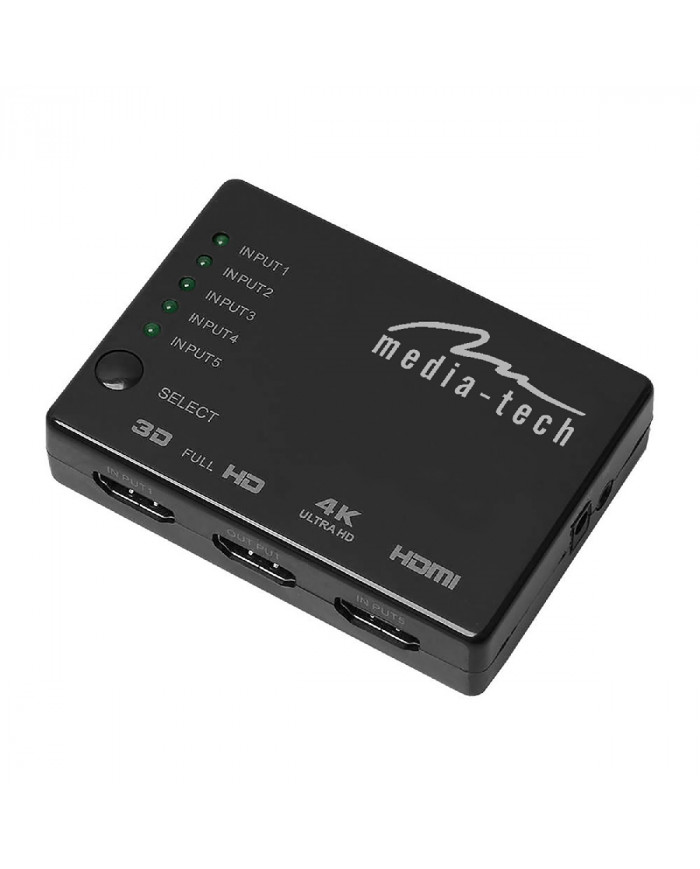 HDMI Switch Media-Tech  5 θέσεων με υποστήριξη ανάλυσης 4K και Τηλεχειριστήριο. Μαύρο