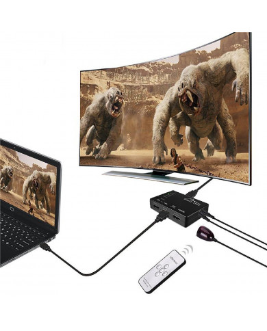 HDMI Switch Media-Tech  5 θέσεων με υποστήριξη ανάλυσης 4K και Τηλεχειριστήριο. Μαύρο