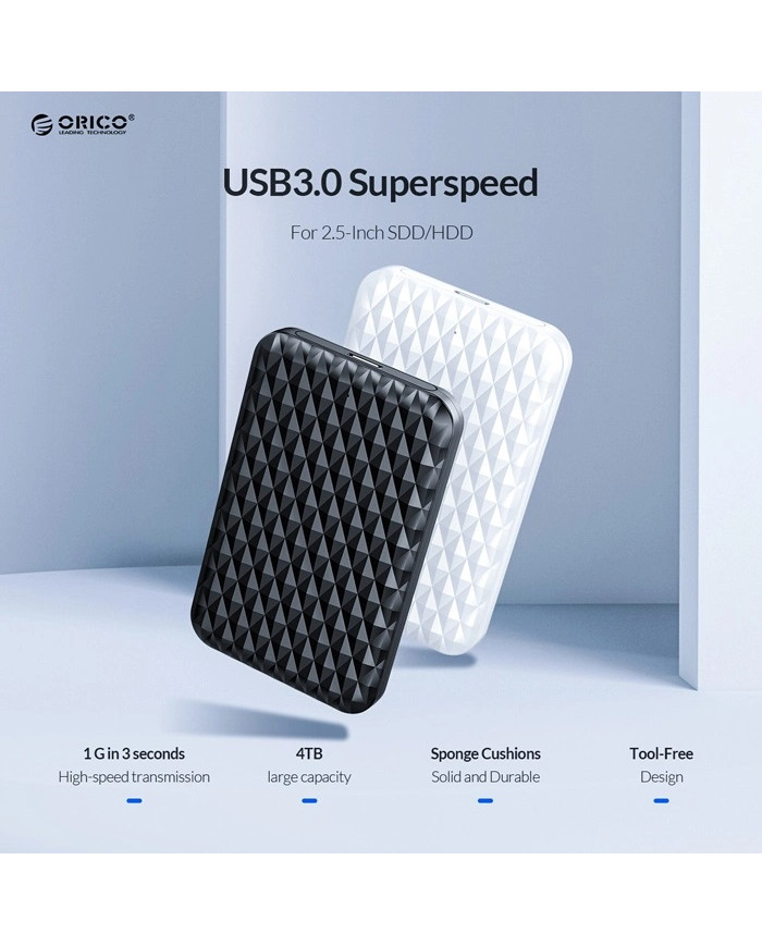 ORICO εξωτερική θήκη για 2.5" HDD , USB 3.0, 5Gbps, 4TB, λευκή