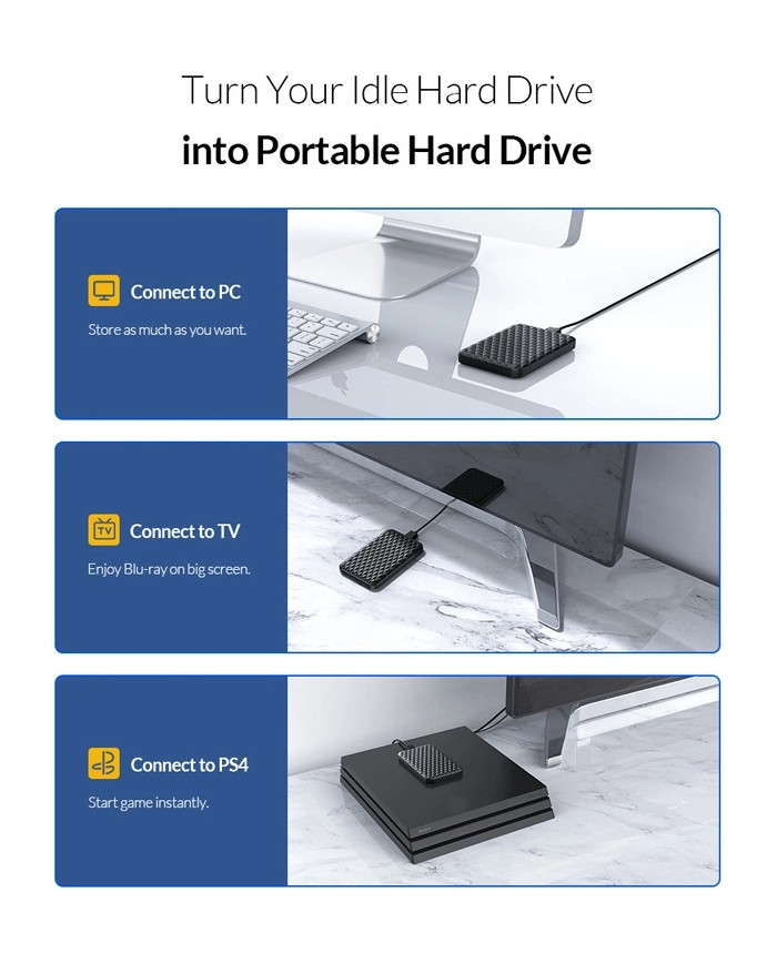 ORICO εξωτερική θήκη για 2.5" HDD , USB 3.0, 5Gbps, 4TB, λευκή