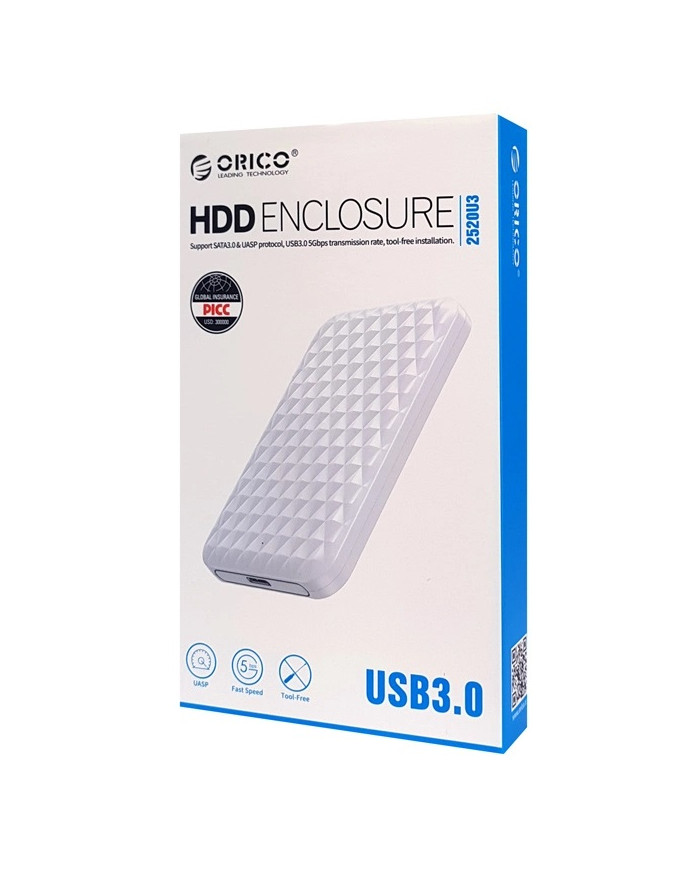ORICO εξωτερική θήκη για 2.5" HDD , USB 3.0, 5Gbps, 4TB, λευκή