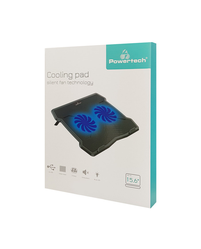 POWERTECH Βάση & ψύξη laptop PT-930, έως 15.6", 2x 125mm fan, LED, μαύρο
