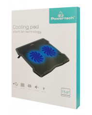 POWERTECH Βάση & ψύξη laptop PT-930, έως 15.6", 2x 125mm fan, LED, μαύρο