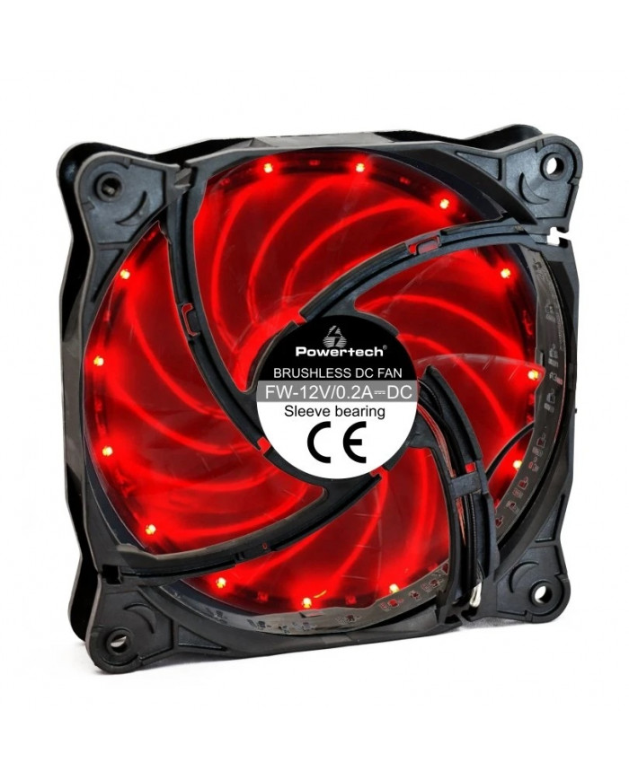 POWERTECH LED ανεμιστήρας , 120mm, 3pin/molex & 4 βίδες, κόκκινο
