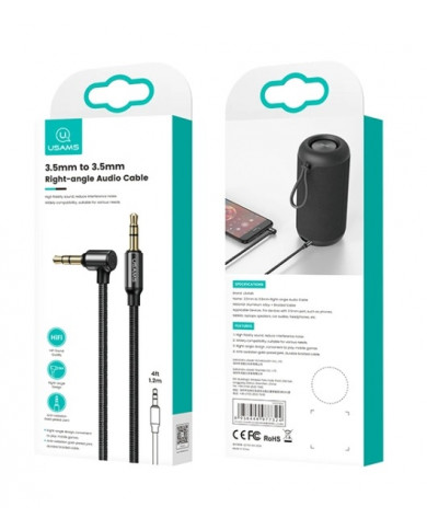 USAMS καλώδιο ήχου 3.5mm , γωνιακό, 1.2m, μαύρο
