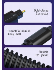 CABLETIME καλώδιο Toslink , gold plated, OD 4.0mm, 5m, μαύρο