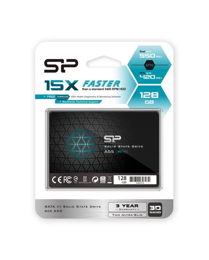 SILICON POWER SSD A55 128GB, 2.5", SATA III, 550-420MB/s 7mm, TLC