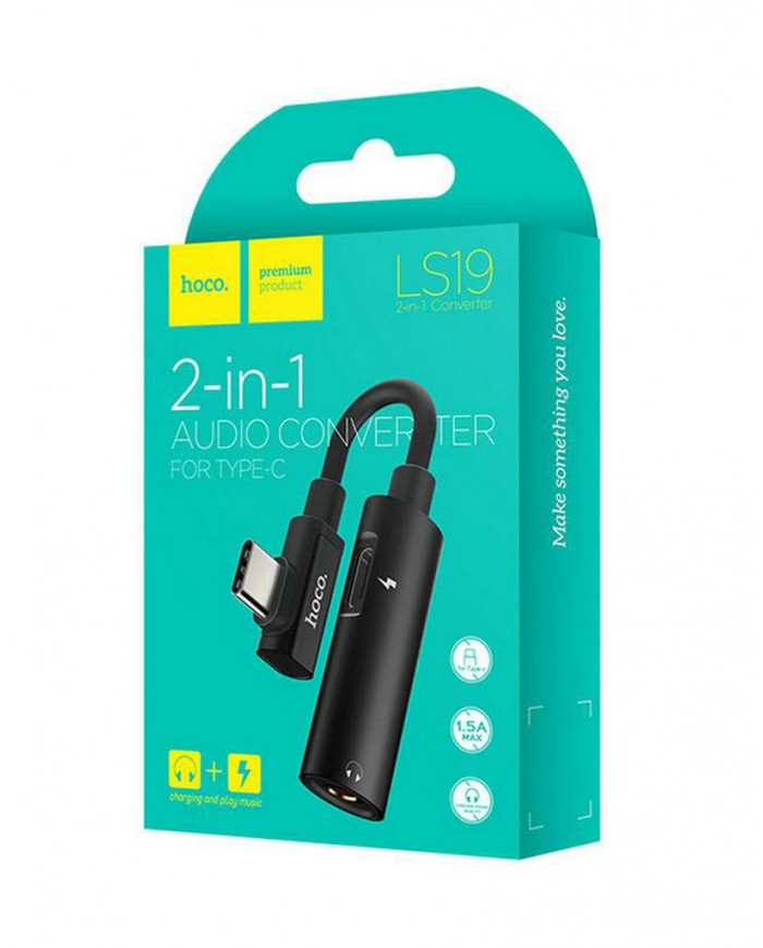 Αντάπτορας Hoco LS19 2 σε 1 USB-C σε USB-C Θηλυκό και 3.5 mm 1.5A Θηλυκό Μαύρο Αντάπτορας Hoco LS19 2 σε 1 USB-C σε USB-C Θηλυκό και 3.5 mm 1.5A Θηλυκό Μαύρο