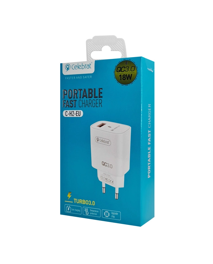 CELEBRAT φορτιστής τοίχου , USB QC3.0, 18W, λευκός