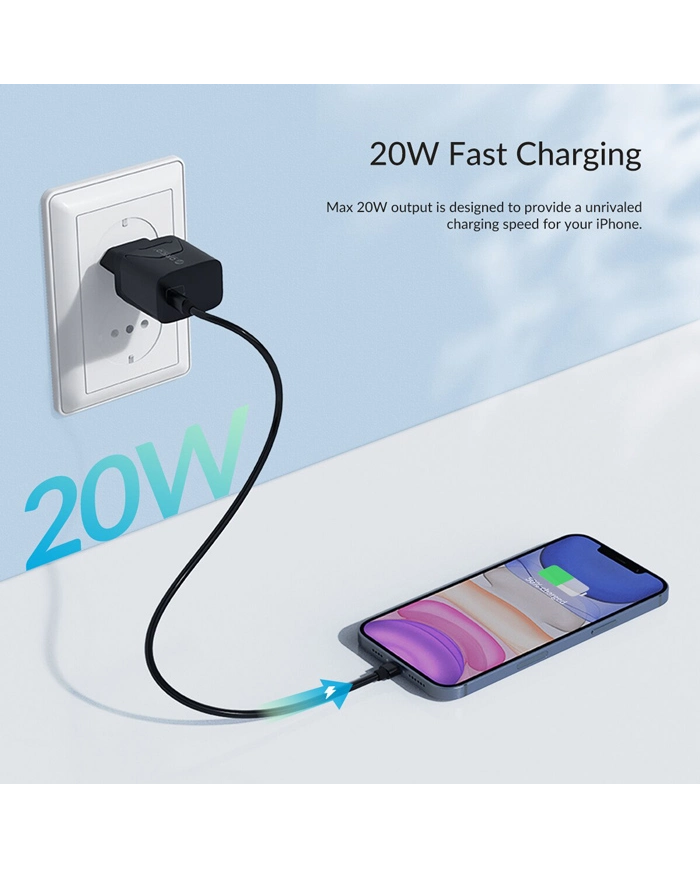 RICO φορτιστής τοίχου , USB-C, PD 20W, μαύρος