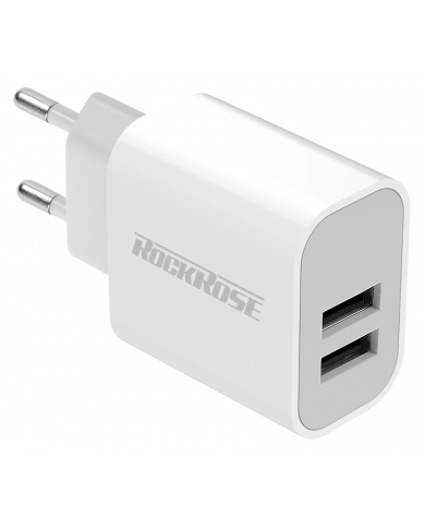ROCKROSE φορτιστής τοίχου για πρίζα ΕU Casa A2, 2x USB, 2.4A 12W, λευκός