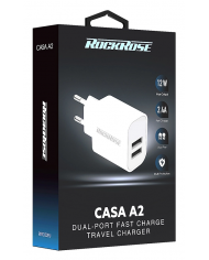 ROCKROSE φορτιστής τοίχου για πρίζα ΕU Casa A2, 2x USB, 2.4A 12W, λευκός