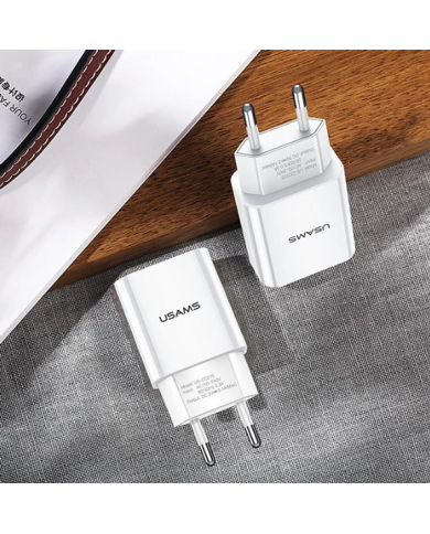 USAMS φορτιστής τοίχου T18, 1x USB, 2.1A, λευκός