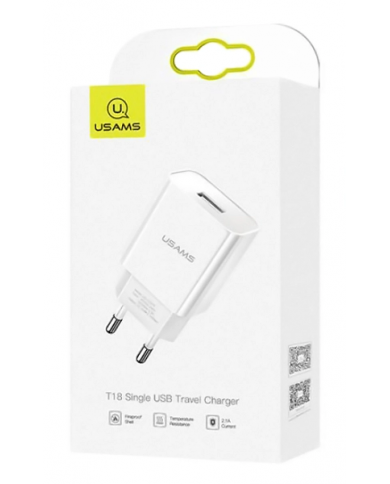 USAMS φορτιστής τοίχου T18, 1x USB, 2.1A, λευκός