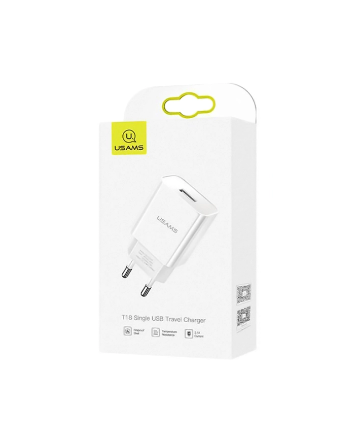 USAMS φορτιστής τοίχου T18, 1x USB, 2.1A, λευκός