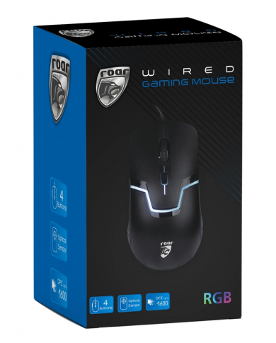 ROAR ενσύρματο gaming ποντίκι , oπτικό, 1600DPI, 4 πλήκτρα, μαύρο