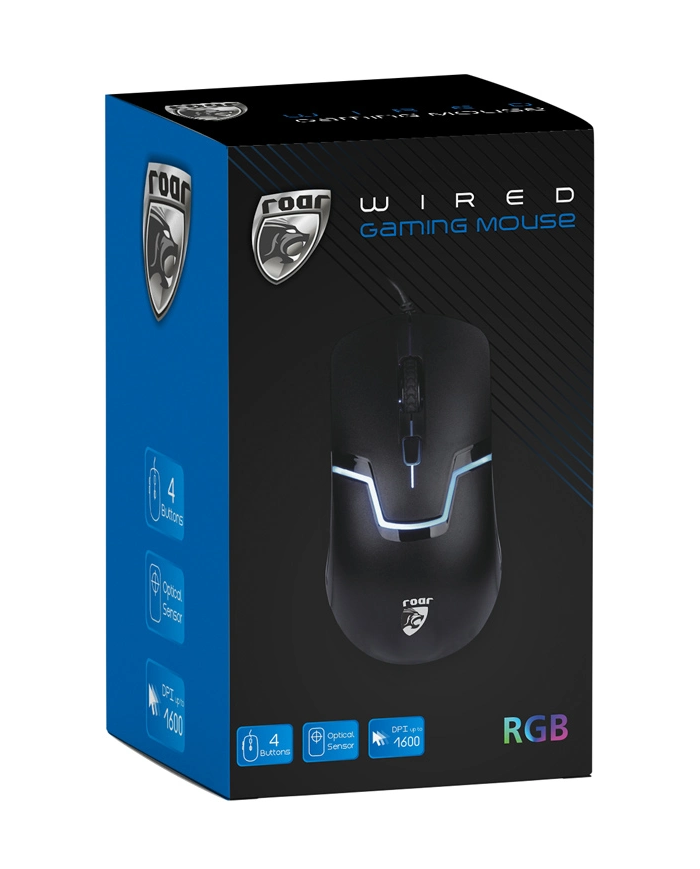 ROAR ενσύρματο gaming ποντίκι , oπτικό, 1600DPI, 4 πλήκτρα, μαύρο