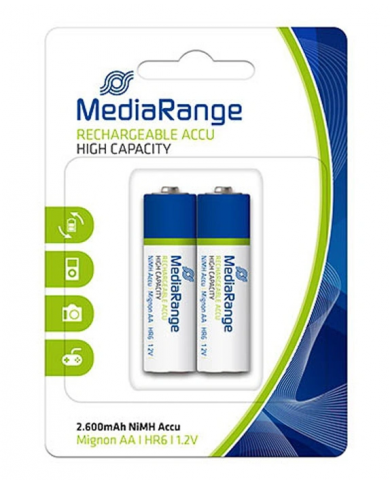 MEDIARANGE επαναφορτιζόμενες μπαταρίες Mignon AA HR6, 2600mAh, 2τμχ MEDIARANGE επαναφορτιζόμενες μπαταρίες Mignon AA HR6, 2600mAh, 2τμχ