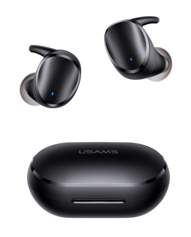 USAMS earphones με θήκη φόρτισης LX08, True Wireless, μαύρα
