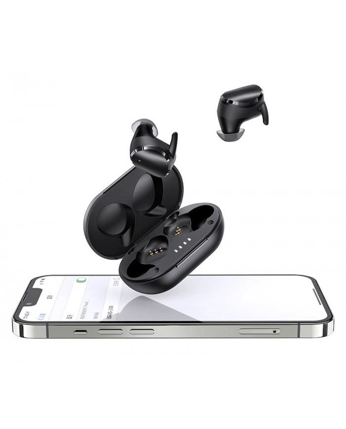 USAMS earphones με θήκη φόρτισης LX08, True Wireless, μαύρα