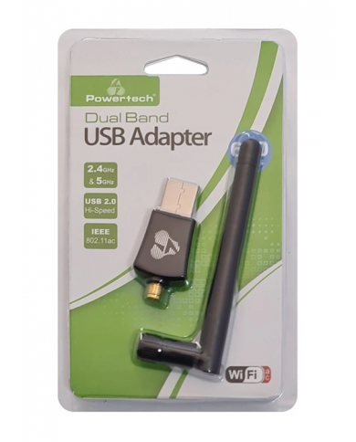 POWERTECH ασύρματος USB αντάπτορας , 600Mbps, 2.4/5GHz