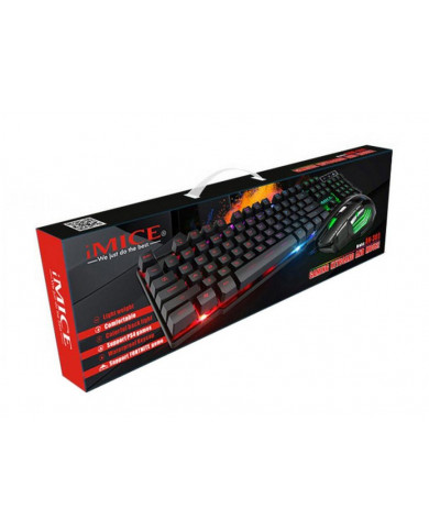 Πληκτρολόγιο και Ποντίκι Ενσύρματα iMICE AN-300 USB με LED Φωτισμό, Gaming Multimedia Πληκτρολόγιο και 7D Ποντίκι. Μαύρο