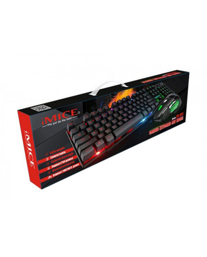 Πληκτρολόγιο και Ποντίκι Ενσύρματα iMICE AN-300 USB με LED Φωτισμό, Gaming Multimedia Πληκτρολόγιο και 7D Ποντίκι. Μαύρο