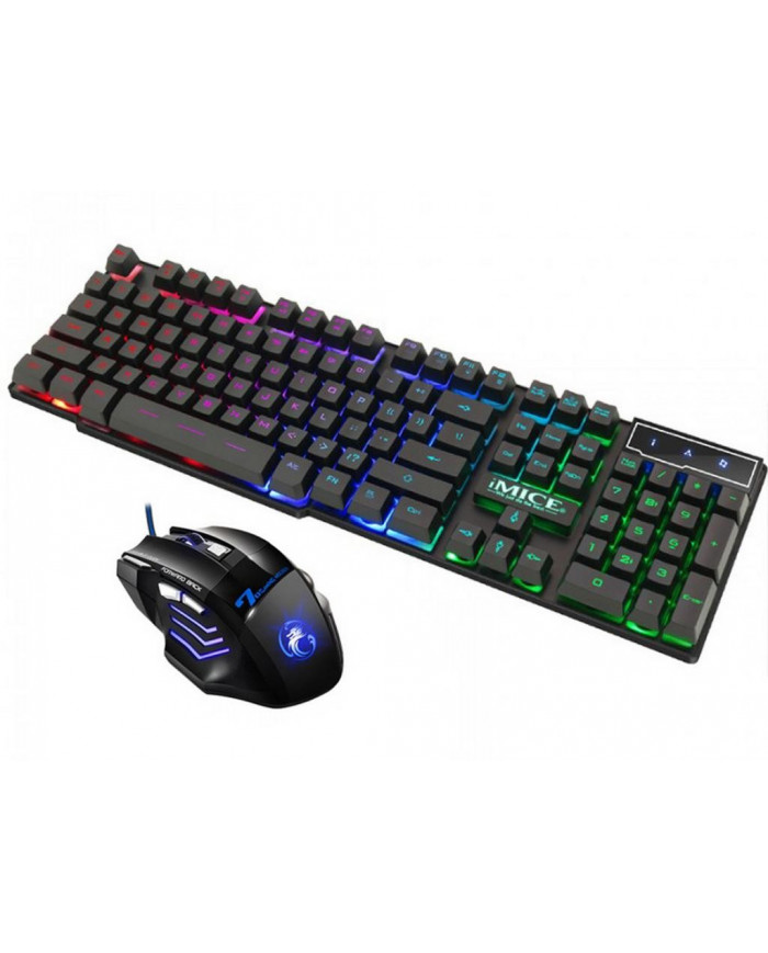 Πληκτρολόγιο και Ποντίκι Ενσύρματα iMICE AN-300 USB με LED Φωτισμό, Gaming Multimedia Πληκτρολόγιο και 7D Ποντίκι. Μαύρο