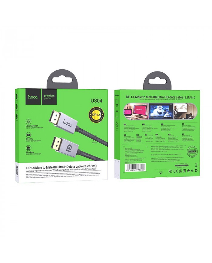 Καλώδιο Hoco US04 Display Port 1.4 σε 8K Ultra HD 60Hz 32.4Gbps 1μ. Μαύρο