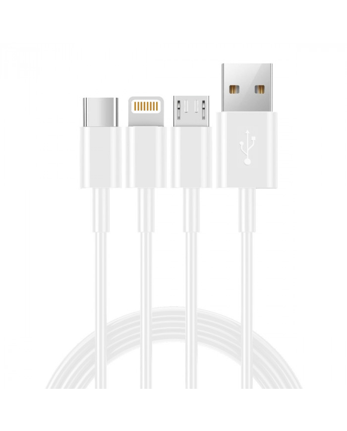 Καλώδιο Σύνδεσης και Φόρτισης Ancus Flow E44 USB 3 σε 1 Micro-USB, USB-C, Lightning 3.0A Λευκό 1μ.
