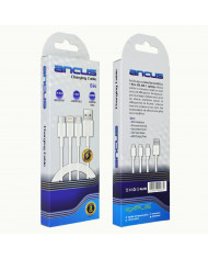 Καλώδιο Σύνδεσης και Φόρτισης Ancus Flow E44 USB 3 σε 1 Micro-USB, USB-C, Lightning 3.0A Λευκό 1μ.