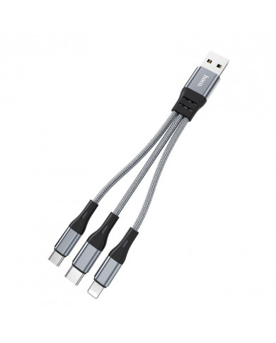 Καλώδιο σύνδεσης Hoco X47 Harbor 3 σε 1 USB σε Micro-USB, Lightning, USB-C 2.4A Γκρι 0.25m Καλώδιο σύνδεσης Hoco X47 Harbor 3 σε 1 USB σε Micro-USB, Lightning, USB-C 2.4A Γκρι 0.25m